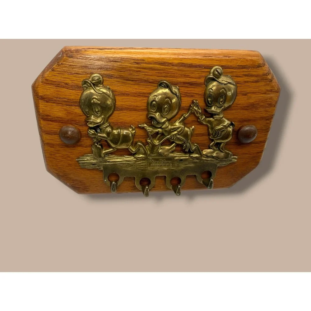 Vintage Walt Disney Productions Huey Dewey Louie 4 Hook Wood Key Holder Rack